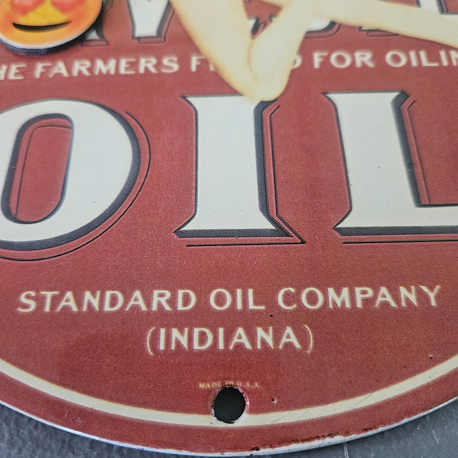 VINTAGE PORCELAIN PIN UP GAS & OIL STATION PUMP PLATE GARAGE MAN CAVE SIGN