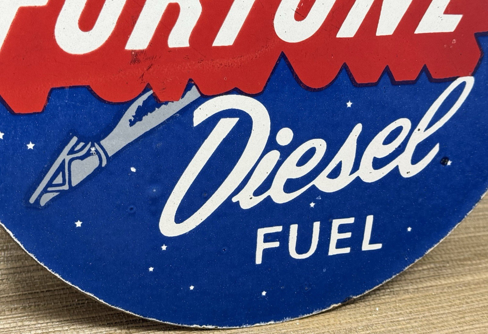 VINTAGE FORTUNE DIESEL FUEL PORCELAIN SIGN GAS STATION PUMP PLATE MOTOR OIL