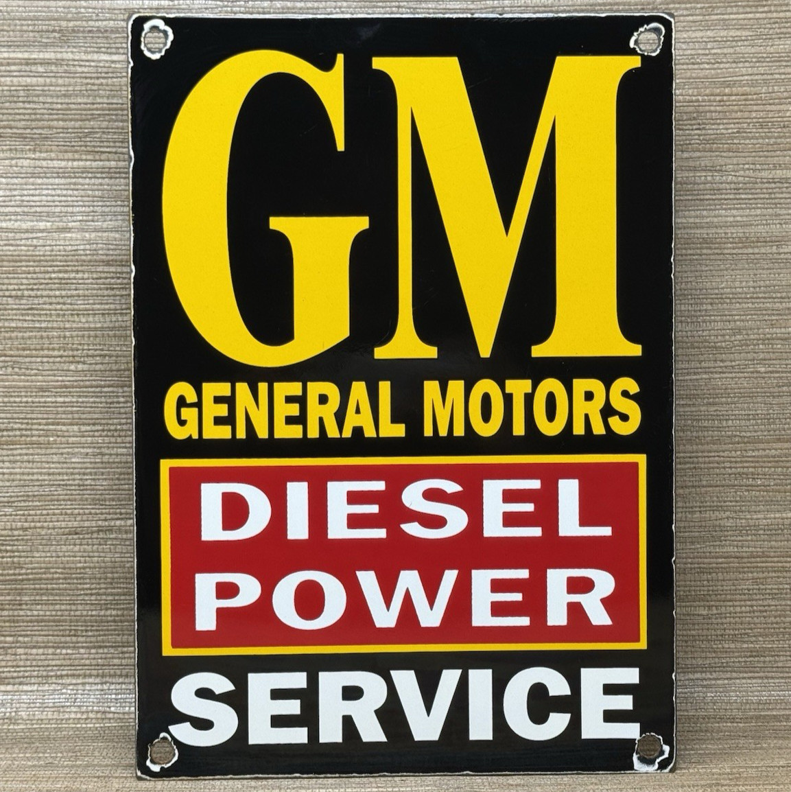 VINTAGE GENERAL MOTORS PORCELAIN DEALERSHIP SIGN GAS SALES SERVICE OIL DIESEL