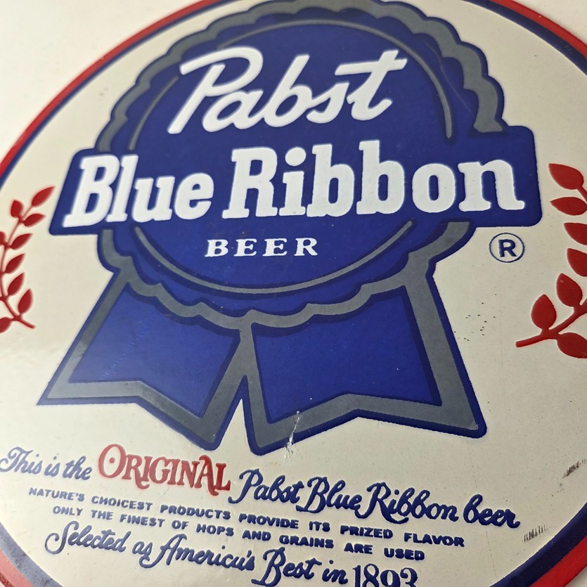 Vintage Pabst Blue Ribbon Beer Porcelain Sign – Ribbon Badge Logo Sign