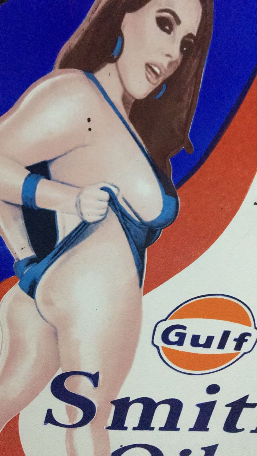 Gulf Smith Oil Rare Porcelain Enamal Heavy Metal 30 inches Single Side