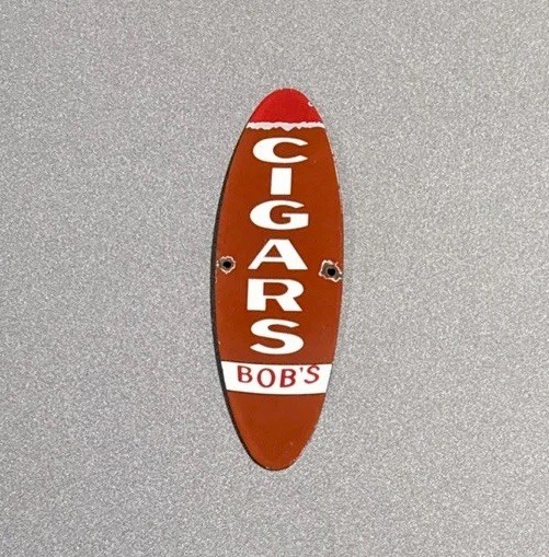 VINTAGE BOBS CIGAR SHOP TOBACCO PORCELAIN SIGN CAR GAS TRUCK MOTORCYCLE OIL