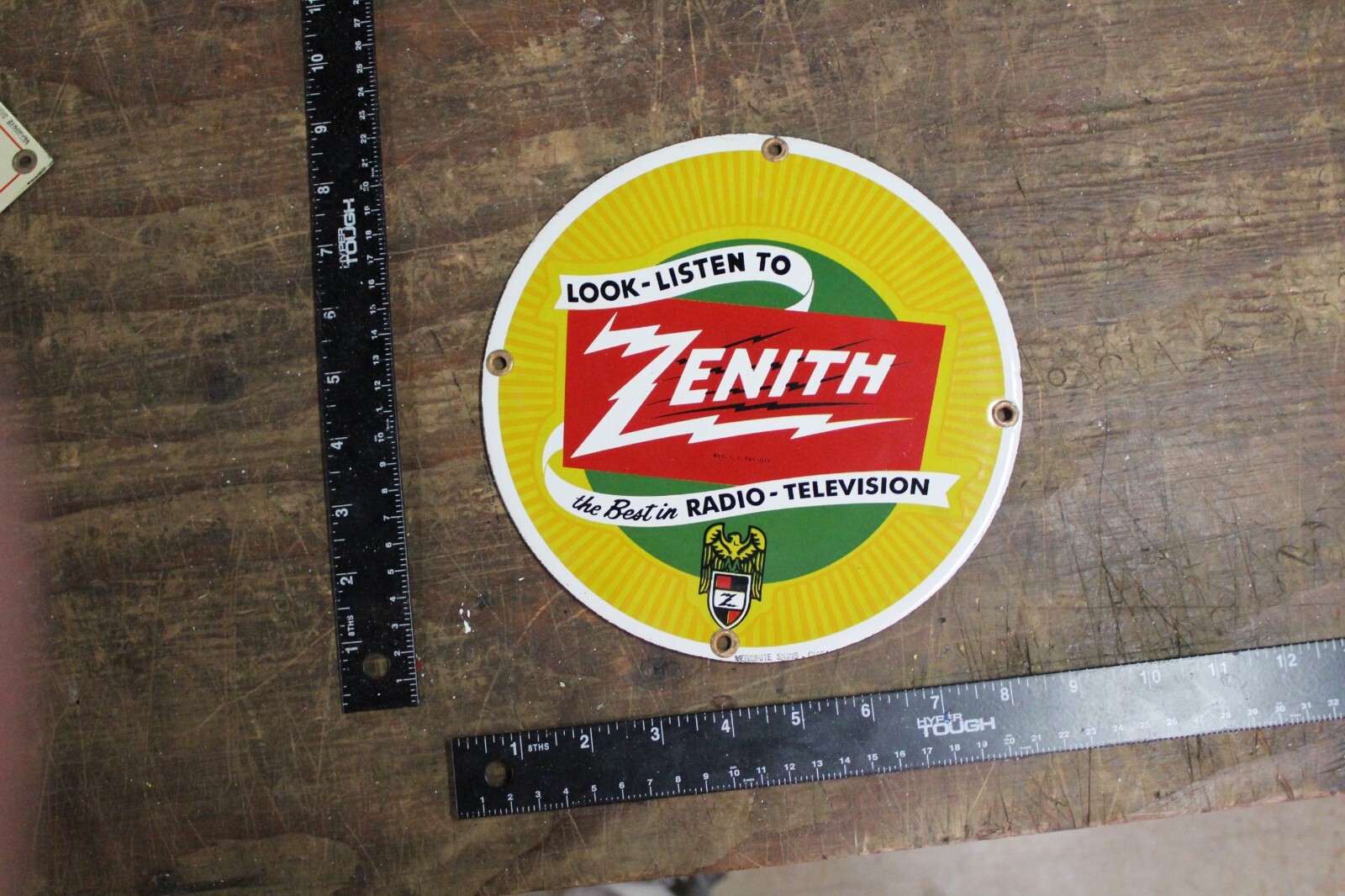 RARE ZENITH RADIO TV DEALER PORCELAIN METAL SIGN TUBE REPAIR ELECTRONIC DEPT