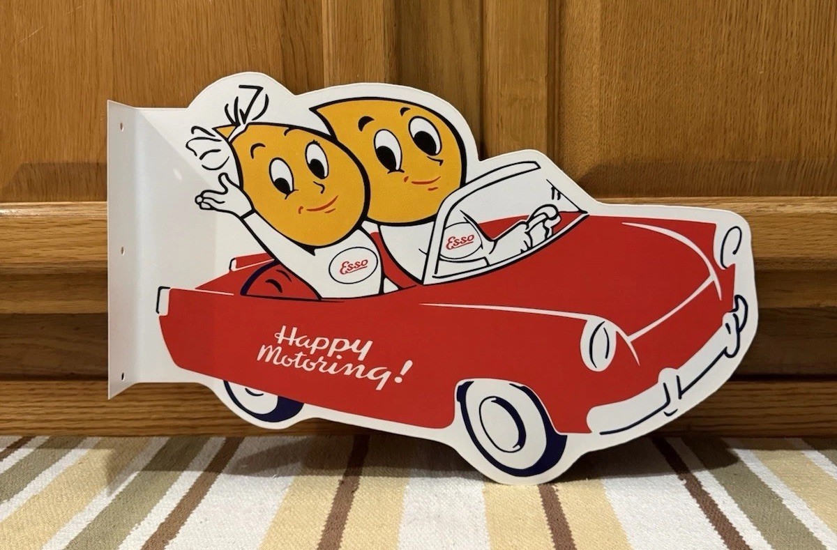 Esso Motor Oil Flange Sign Gas Boy Girl Happy Motoring Vintage Style Wall Decor