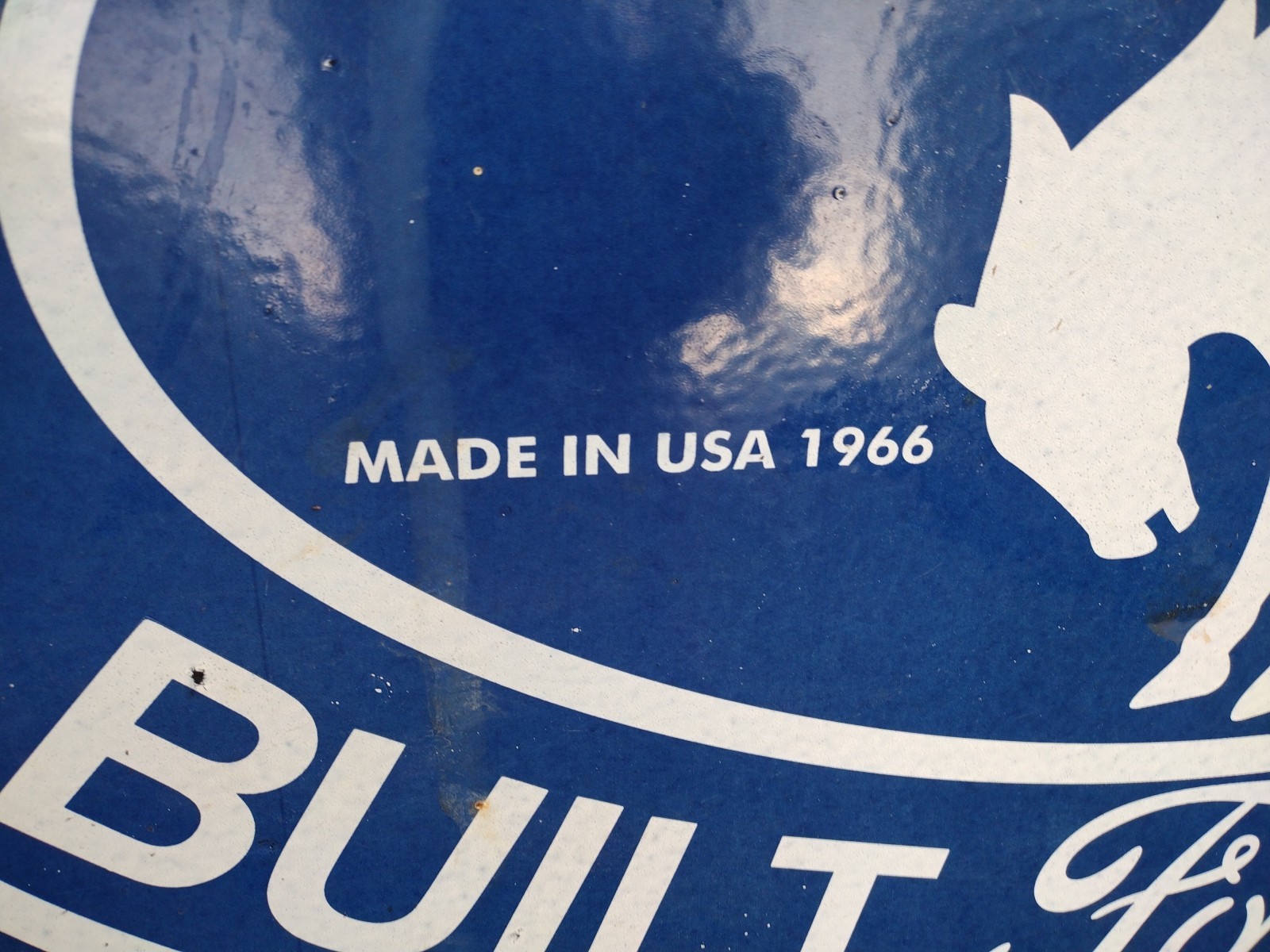 Vtg Dated 1966 Ford Bronco Built Tough 4WD Truck 3FT Porcelain Metal Dsp Sign
