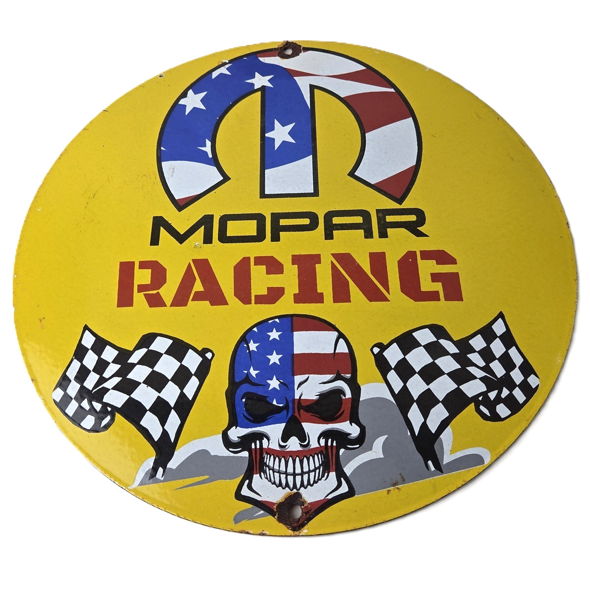 Vintage Mopar Racing Sign – Auto Flags Skull Auto Gas Porcelain Advertising Sign