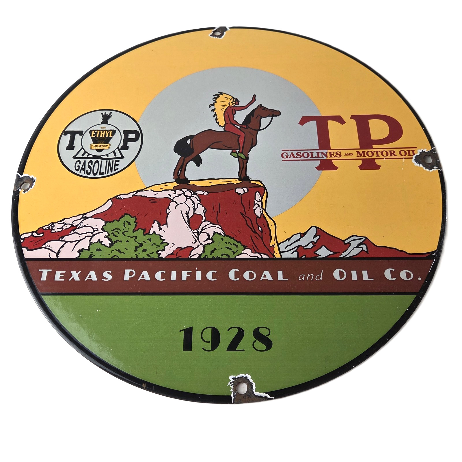 Vintage Texas Pacific Motor Oil Sign – Gas Pump Porcelain Service Station Sign