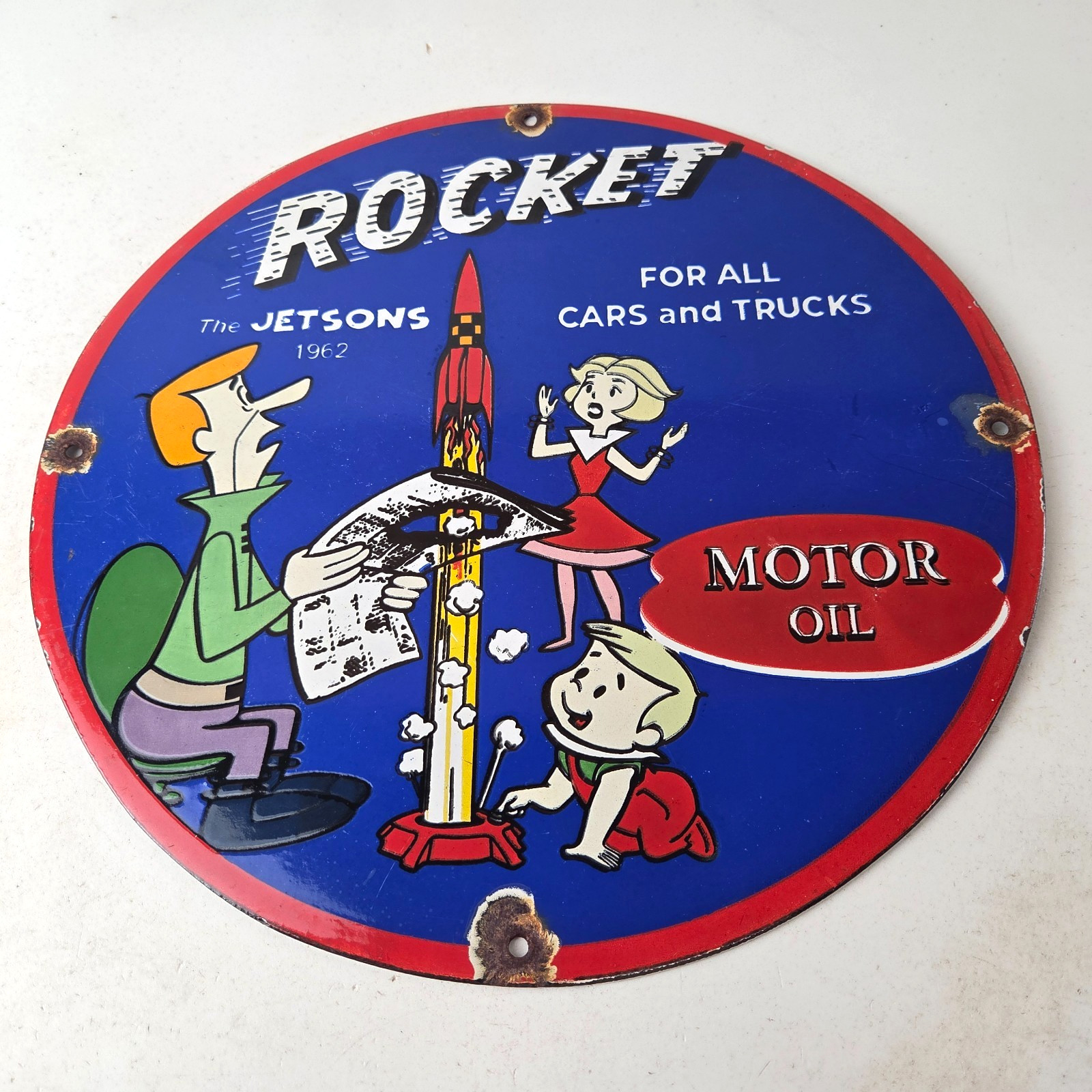Vintage Rocket Gasoline Sign – The Jetsons Gas Service Station Porcelain Sign