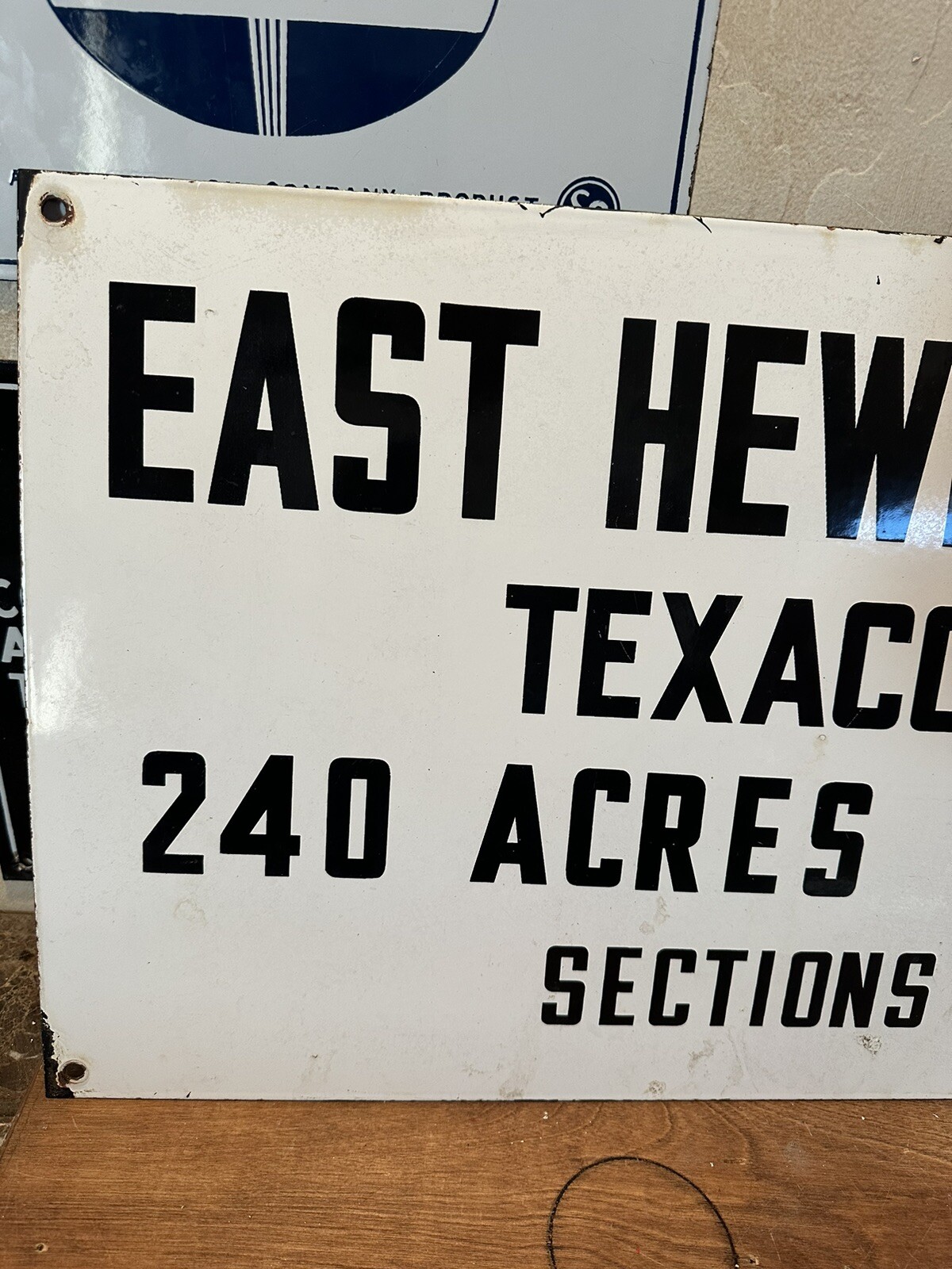 LARGE ORIGINAL & AUTHENTIC ”TEXACO” 14.5X36 INCH PORCELAIN OIL LEASE SIGN
