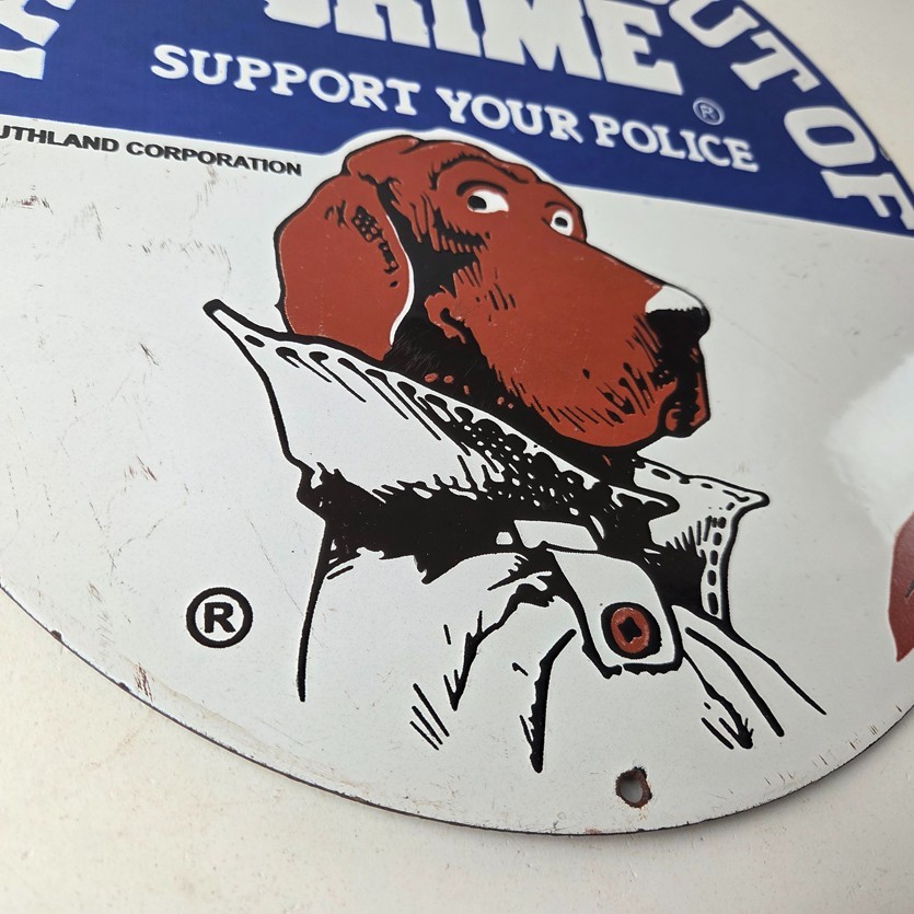 Vintage McGruff Crime Dog Sign – Porcelain Support Police Gas Pump Plate Sign