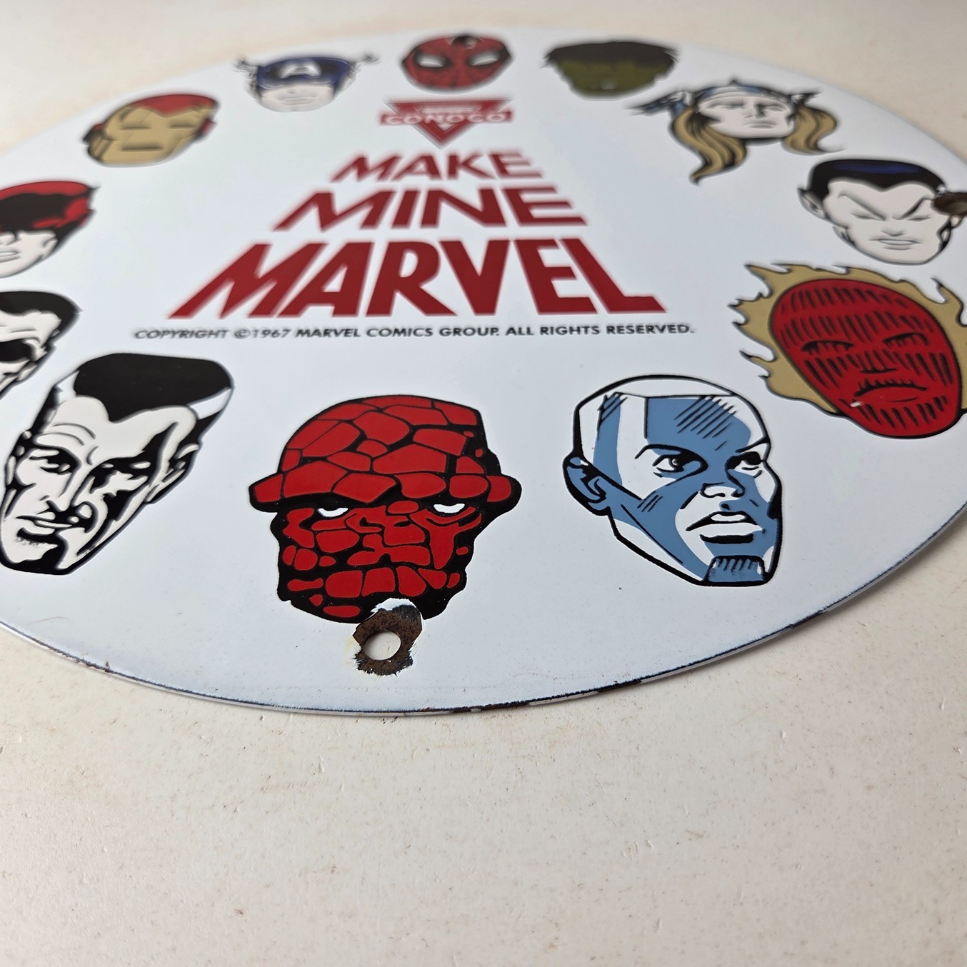 Vintage Conoco Gasoline Porcelain Sign – Marvel Comics Gas Pump Sign