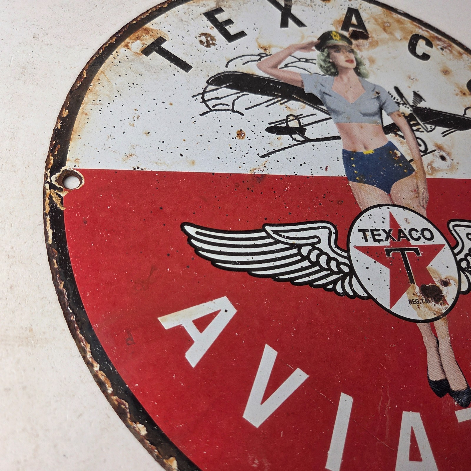 Vintage Texaco Gasoline Gas Pump Sign – Aviation Airplane Pinup Porcelain Sign