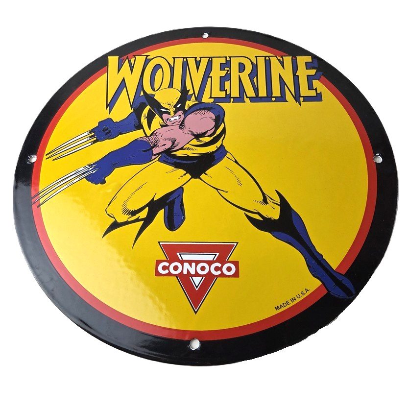 Vintage Conoco Gasoline Porcelain Sign – Wolverine X-Men Comics Gas Pump Sign