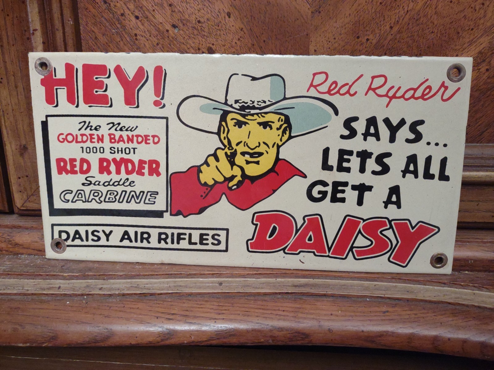 RARE VINTAGE DAISY PORCELAIN METAL SIGN AIR RIFLE BB GUN RED RYDER TOY OIL GAS