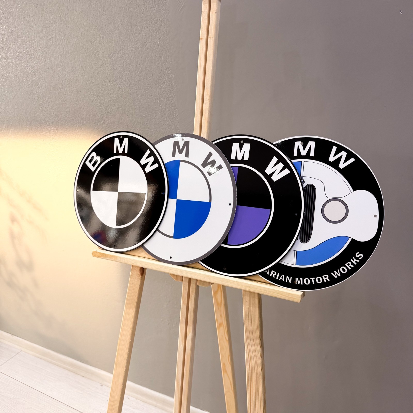 BMW Classic, White Blue, Black Purple & Grille Metal Sign Set – 30 cm (11.8”)