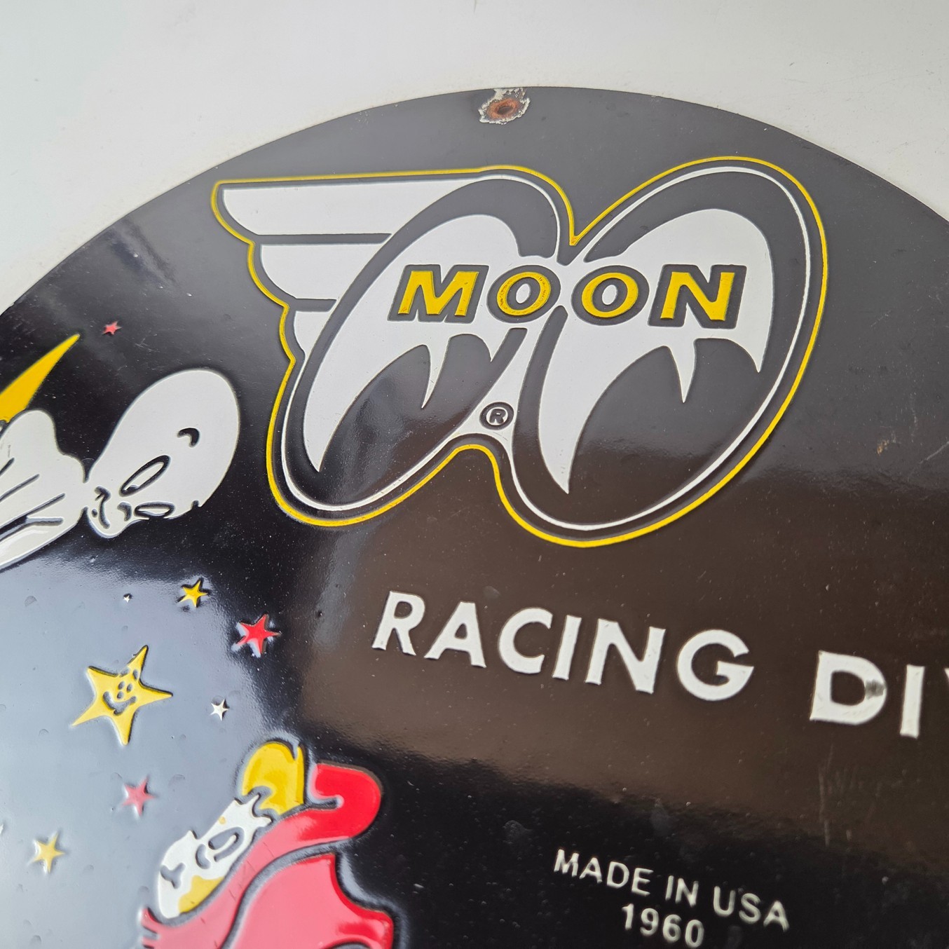 Vintage Moon Eyes Sign – Speed Equipment Casper Auto Porcelain Gas Pump Sign