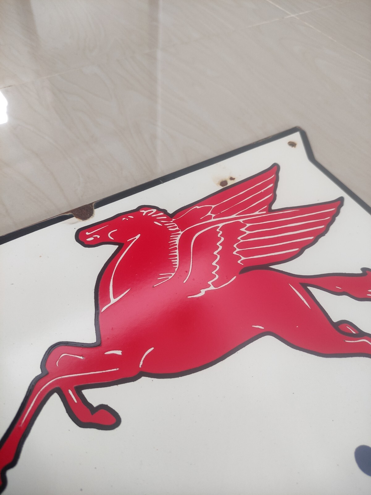 Vintage pegasus advertising porcelain mobiloil sign, 30cmx30cm Thickness 2mm