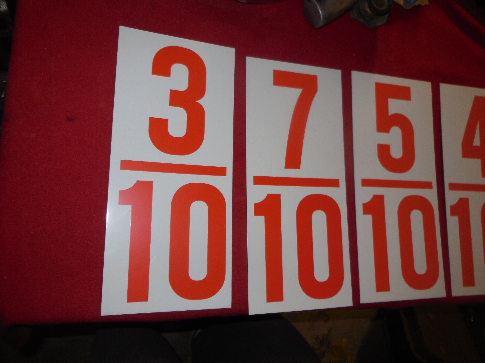 Vintage gas station price board numbers 2 sided red and white 16″ x 6 ” Man Cave