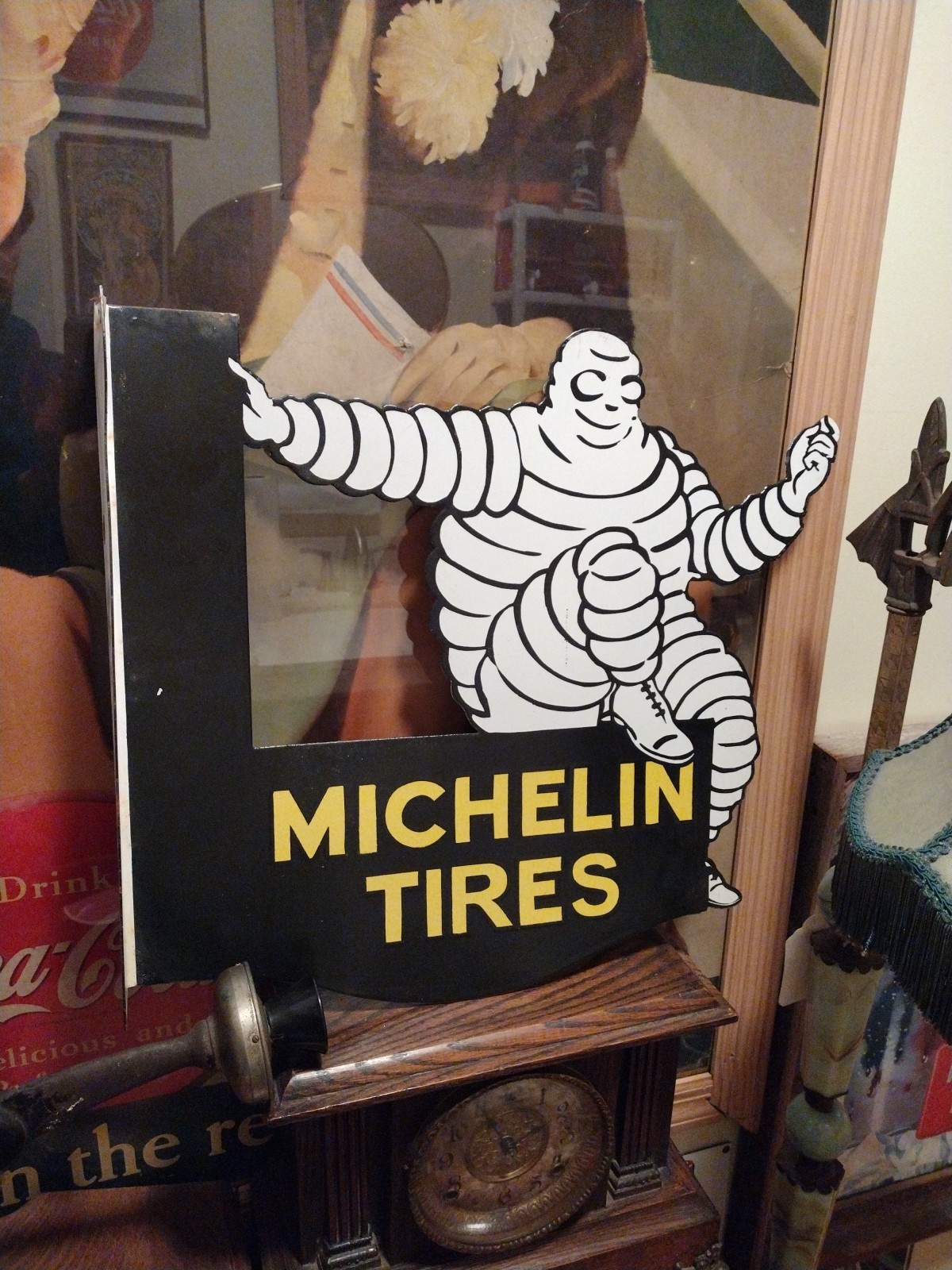 Rare Large Michelin Tires Dsp Porcelain Metal Flange Gas Oil Sign
