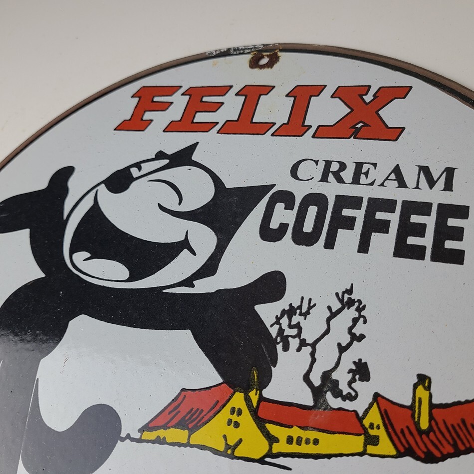 Vintage Felix Coffee Sign – Cream Coffee Advertising Gas Oil Pump Sign