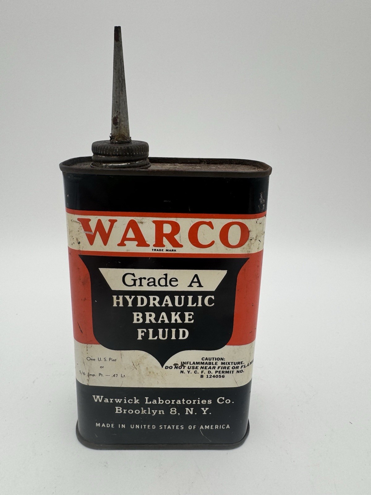 VTG Warco Grade A Hydraulic Brake Fluid 1 Pint, Advertising Gas & Oil Can Sign
