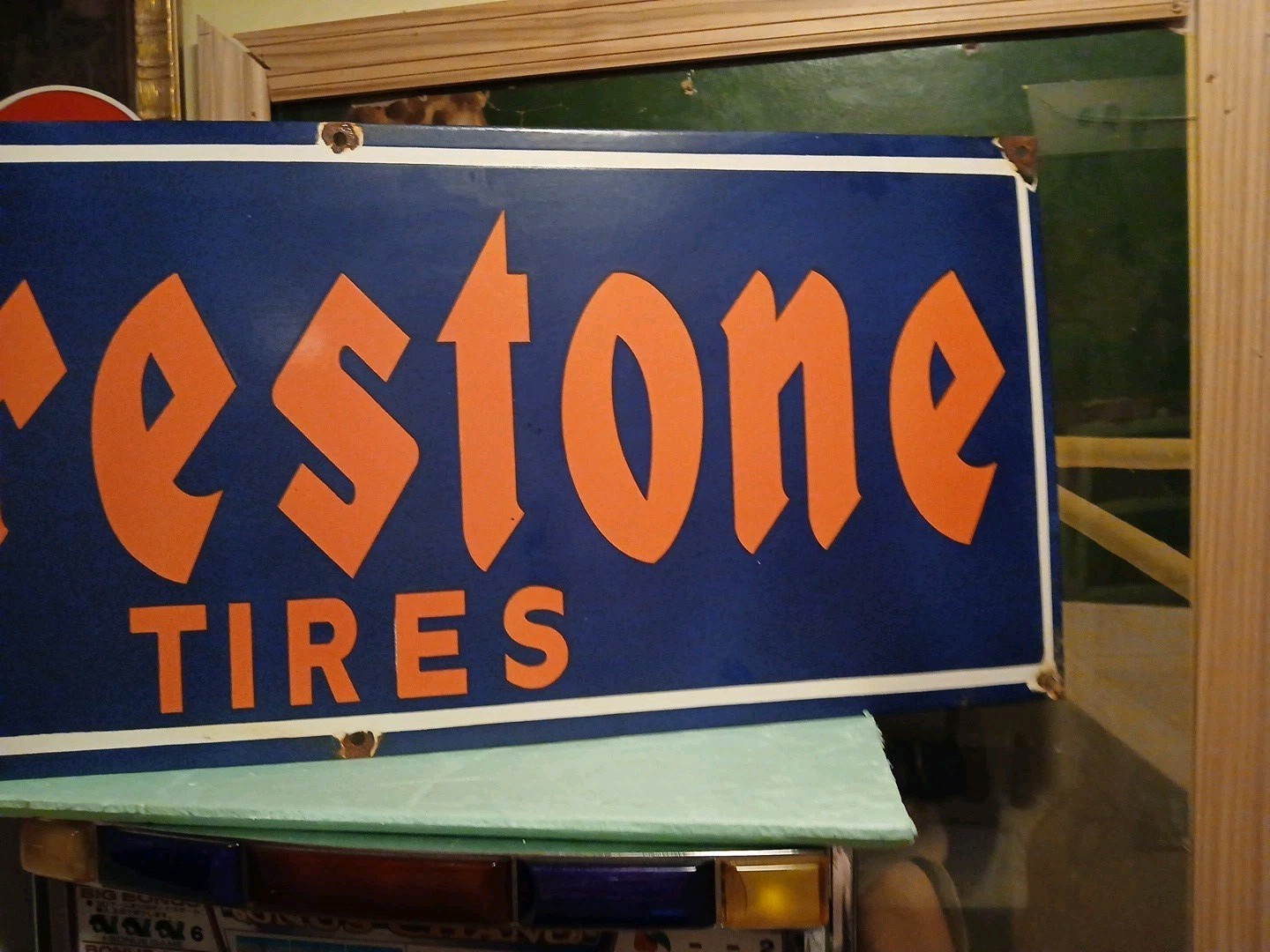 Large Vintage Firestone Tires Advertising Rectangular 36″ Porcelain Emanel Sign