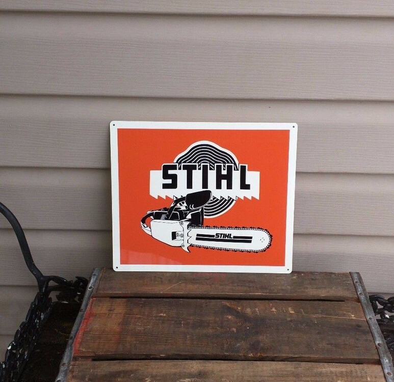 Stihl Chainsaw Metal Sign Power Tools Vintage Look Garage Shop 10×12 50113