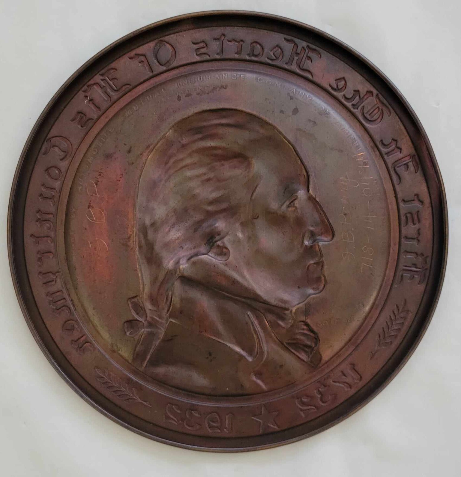 c1931 AUTOMOBILE Mutual Ins Co of AMERICA GEORGE WASHINGTON GORHAM Sign Plaque