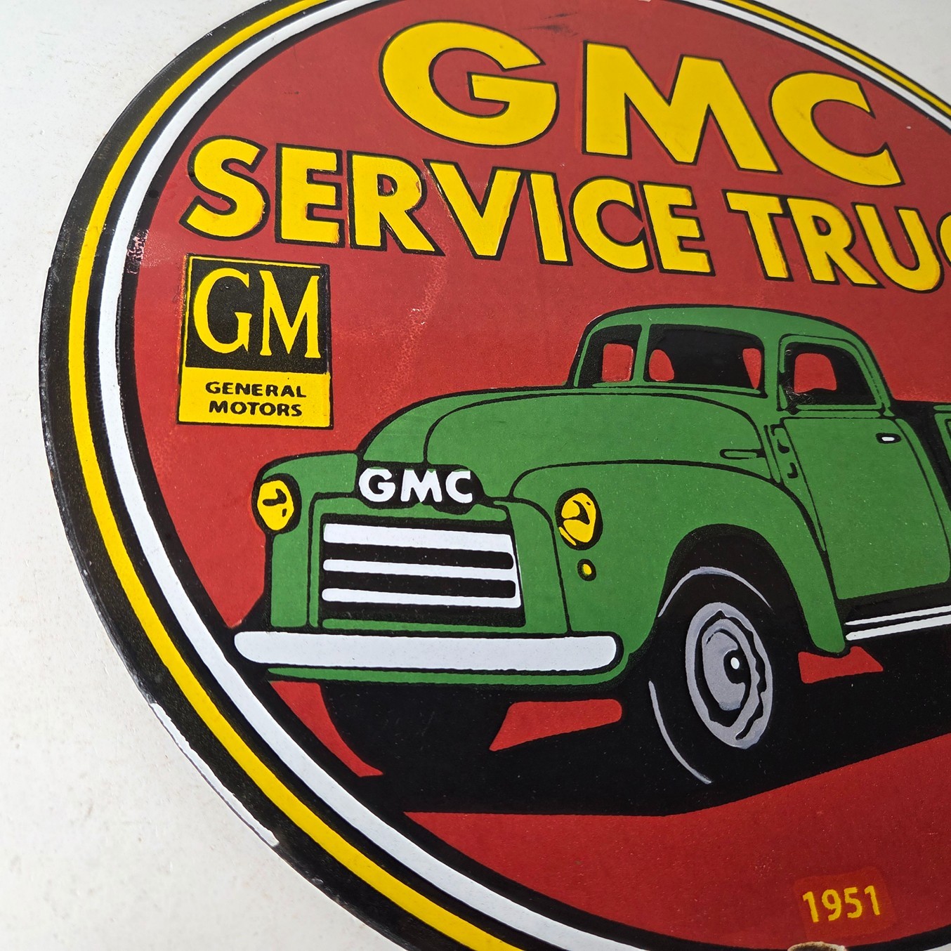 Vintage General Motors Sign – GMC Automobiles Trucks Gas Pump Ad Porcelain Sign