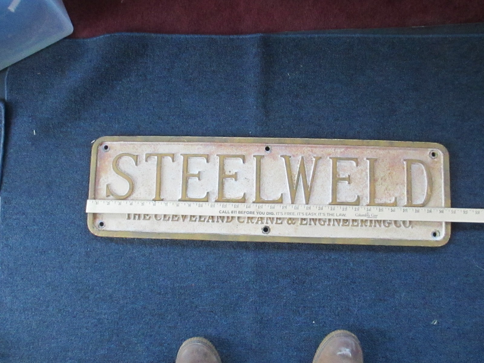Vintage 31 X 9 STEELWELD Cast Iron Machine Plaque Emblem Sign Industrial Salvage
