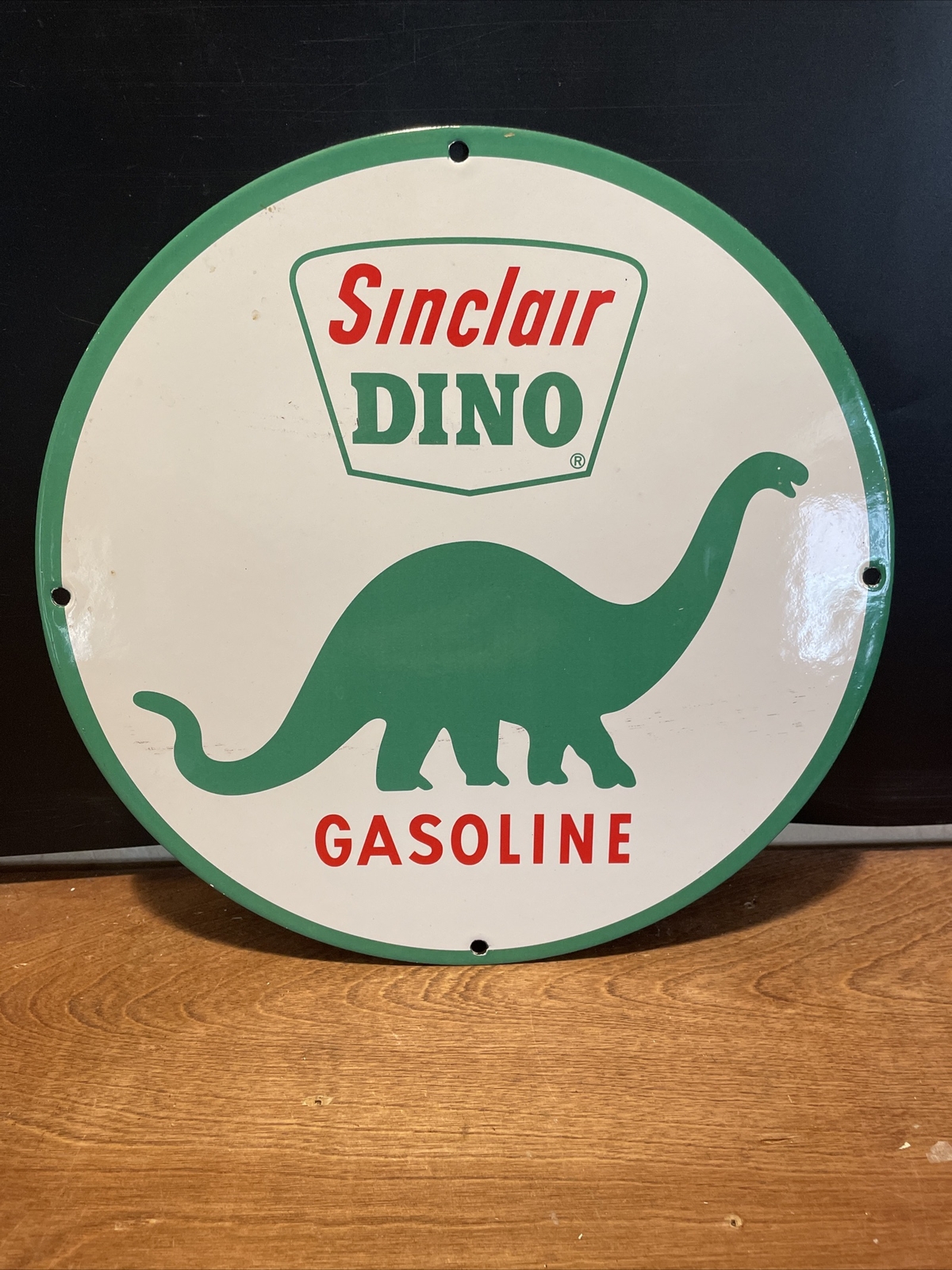 VINTAGE STYLE ‘SINCLAIR ” WITH DINO GAS & OIL PUMP PLATE 12INCH PORCELAIN