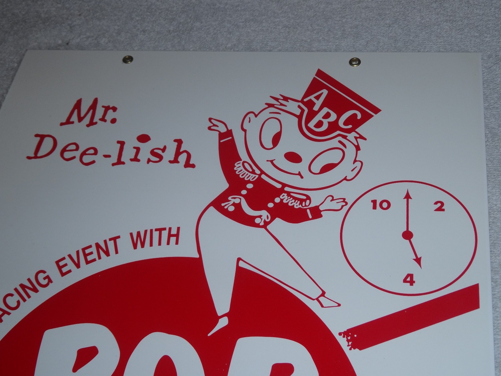 VINTAGE POPCORN 25 CENTS & MR. DEE-LISH 18″ PORCELAIN METAL GASOLINE & OIL SIGN!