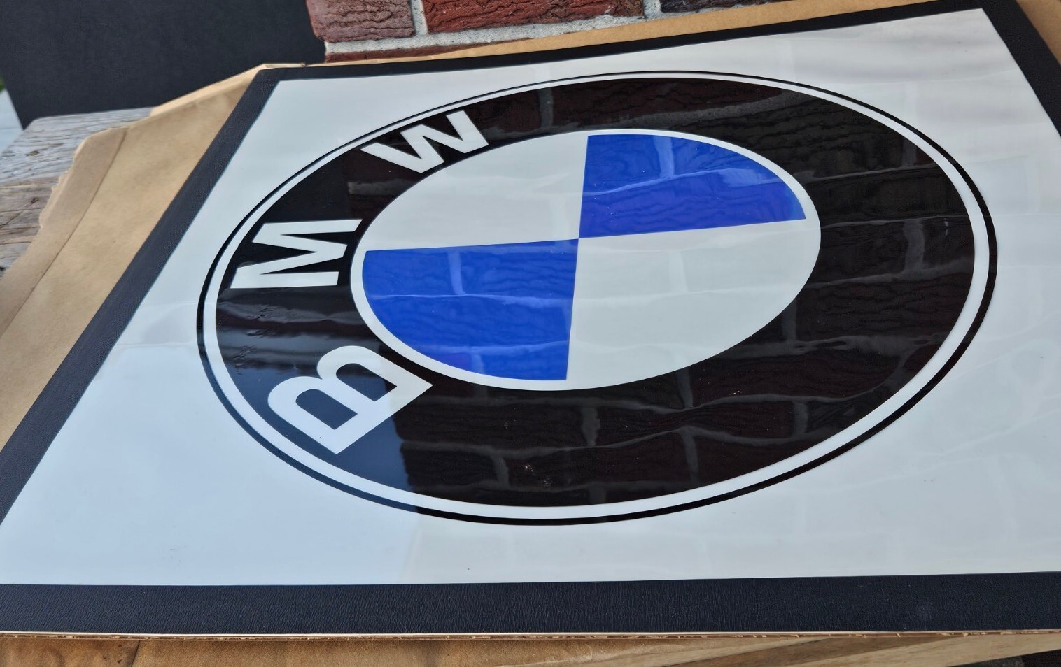 Vintage BMW Dealer Sign Mounted Transparency 24 1/4″ x 23 1/4″