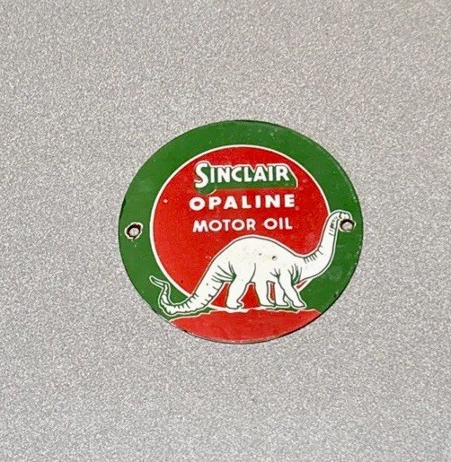 VINTAGE SINCLAIR OPALINE DINOSAUR PORCELAIN SIGN CAR GAS OIL TRUCK MOTORCYCLE