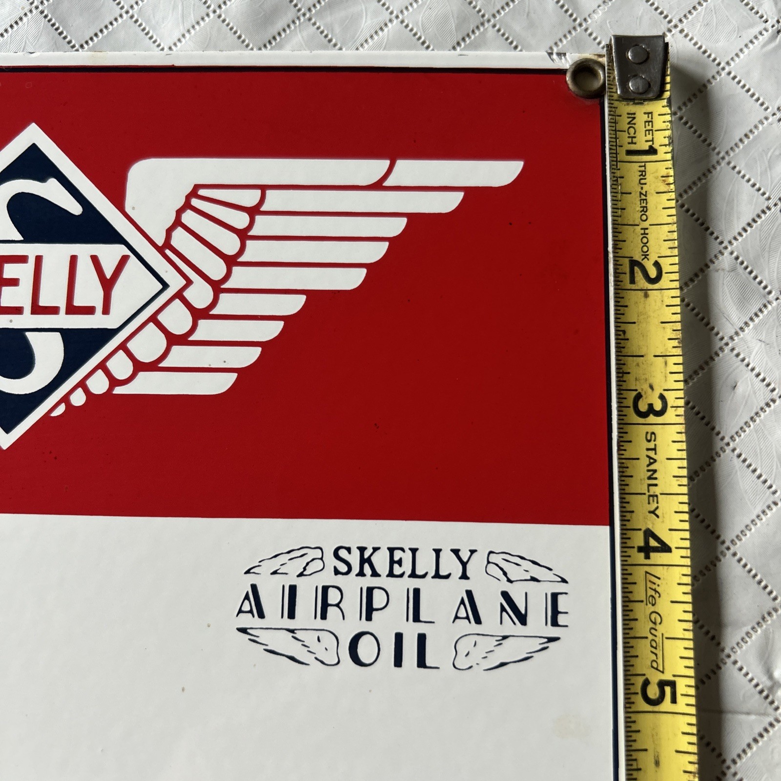 VINTAGE SKELLY GASOLINE “NO SMOKING IN HANGER OR RAMP AREA” PORCELAIN SIGN