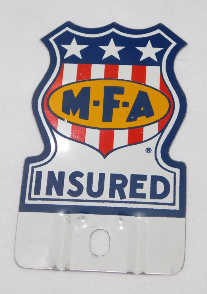 RARE MFA Insurance MFA Insured Metal Advertising License Plate Topper Sign