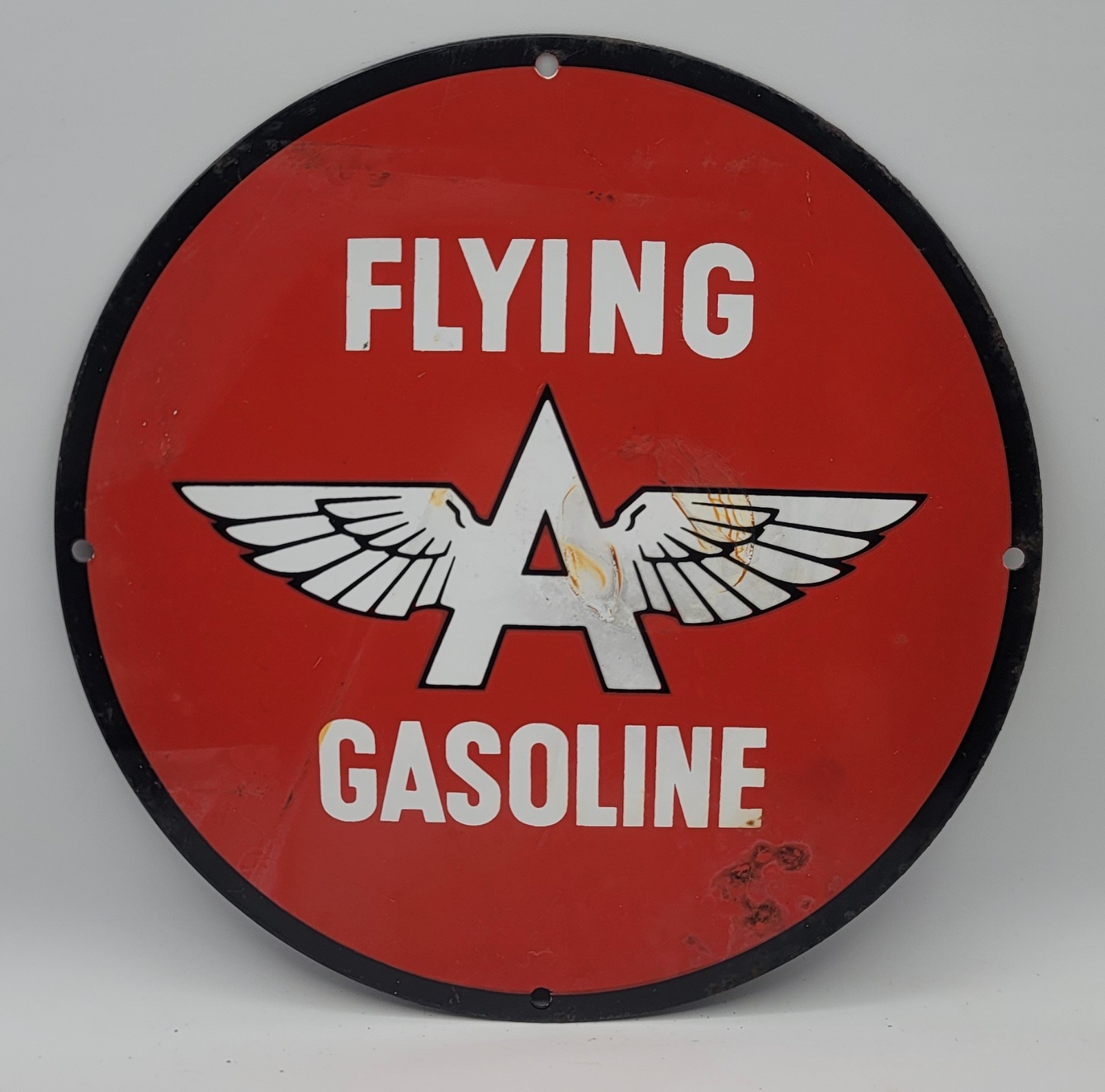 Vintage Flying A Gasoline Distressed Porcelain Enameled Metal Sign