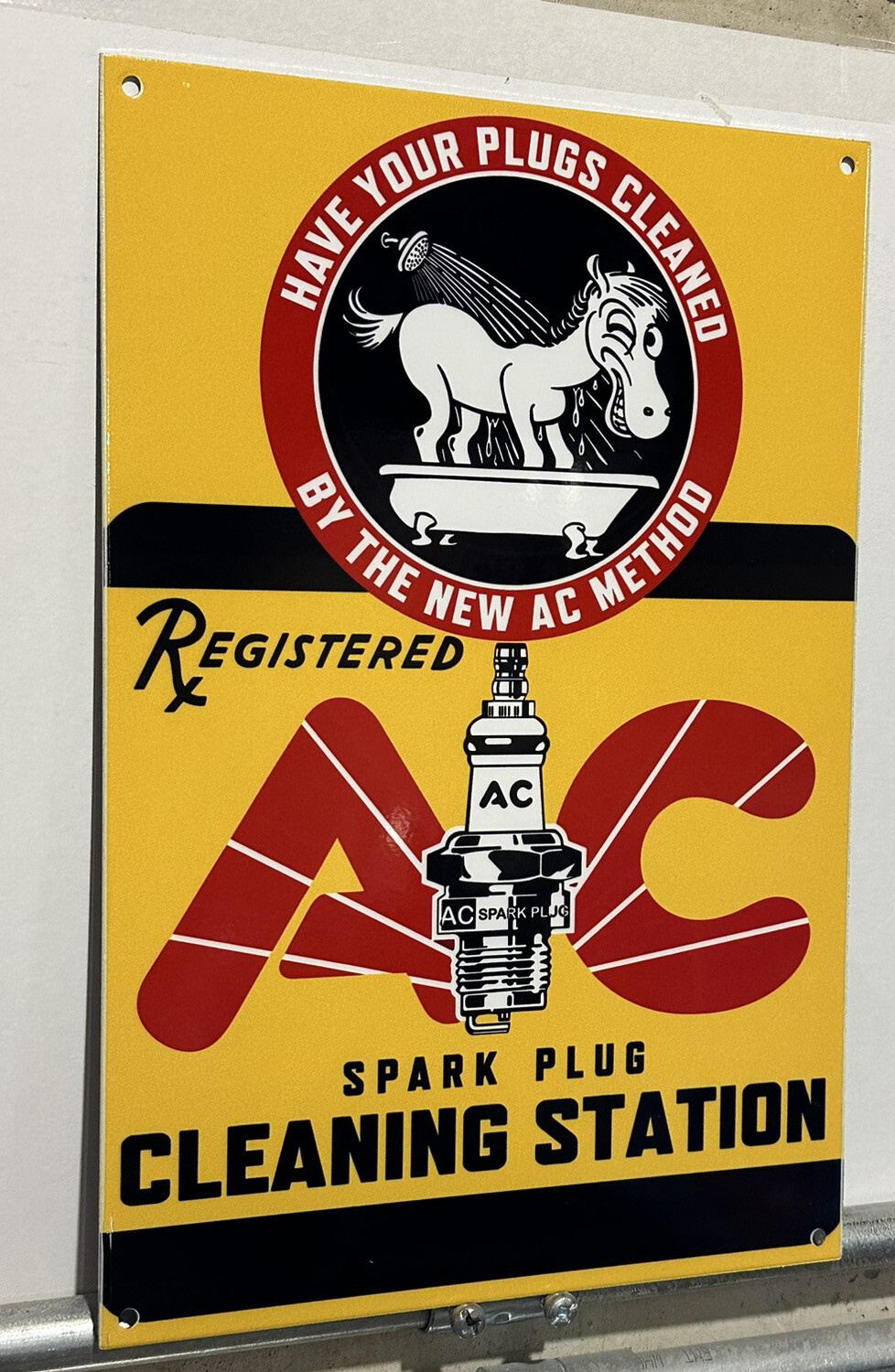 Vintage Style AC Spark Plugs Cleaning Station Heavy Steel Metal Top Quality Sign