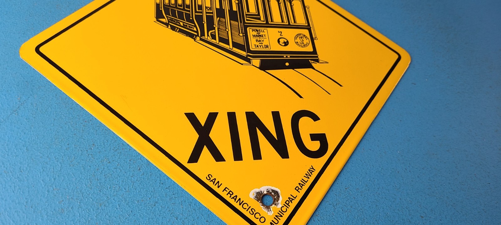 Vintage SFO Municipal Railway Sign – XING Trains Railway Porcelain Gas Pump Sign