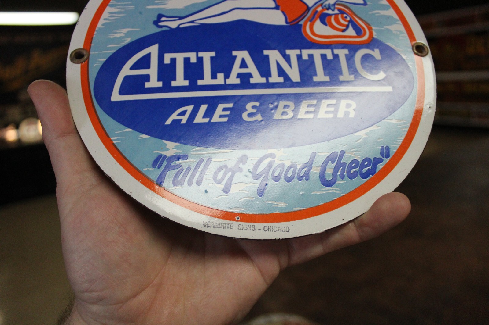 RARE ATLANTIC ALE BEER DEALER PORCELAIN METAL SIGN SWIMSUIT GIRL BEACH MAINE