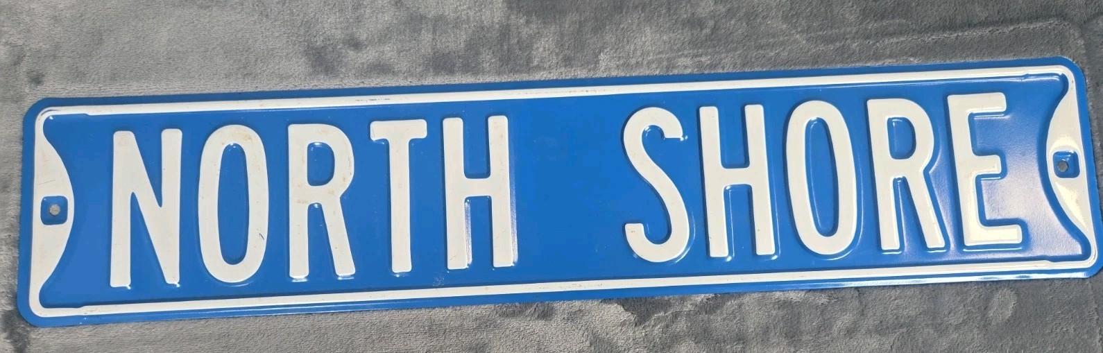 Minnesota North Shore Street Sign Embossed Steel Blue White Vintage