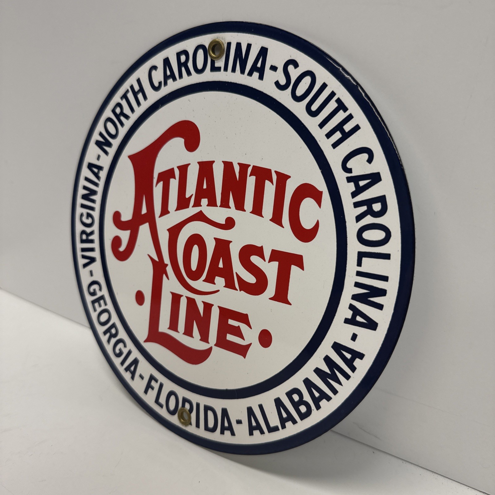Vintage Atlantic Coast Line Railroad Railway Porcelain Enameled Metal Sign