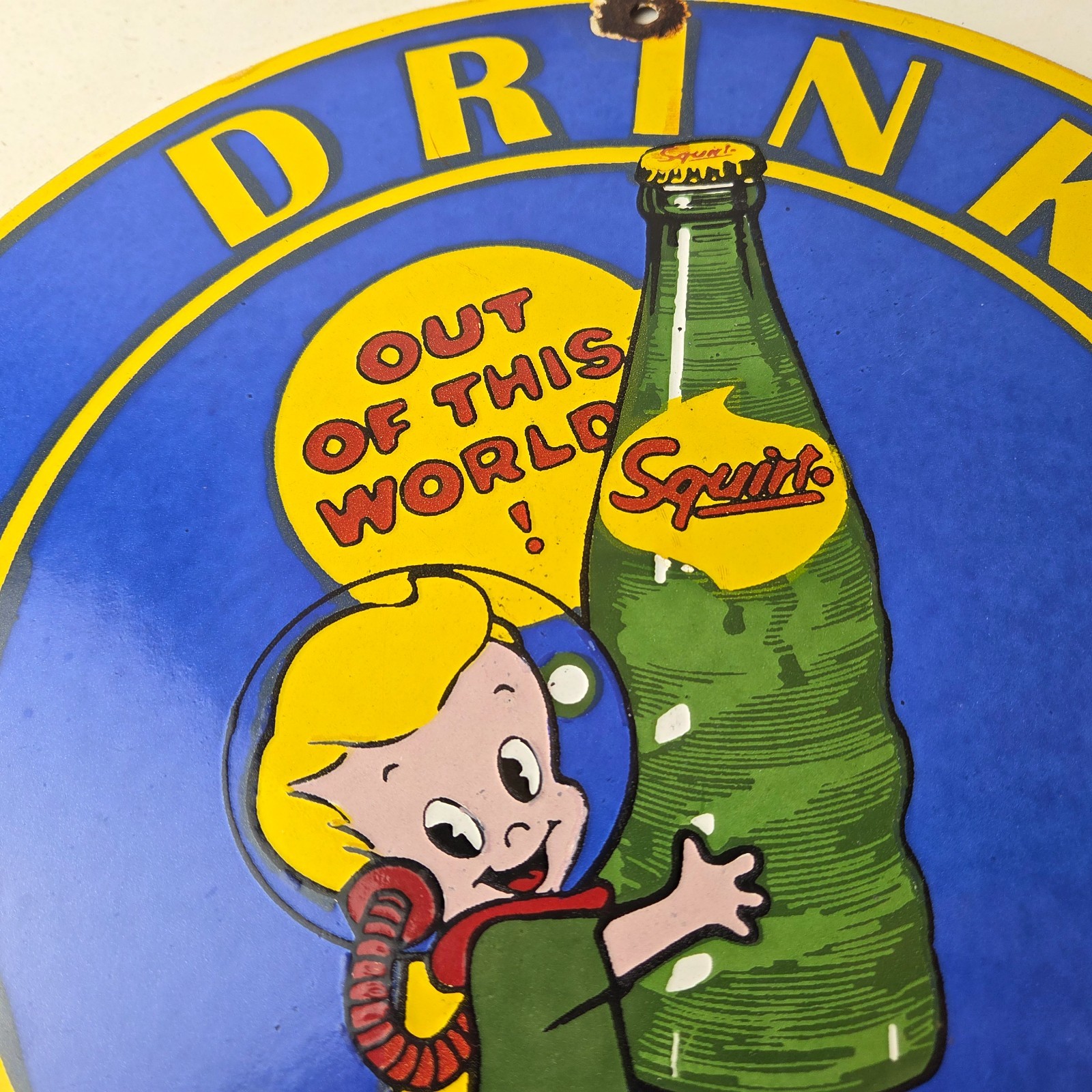 Vintage Squirt Soda Boy Sign – Gas Pump Wall Service Porcelain Cola Sign