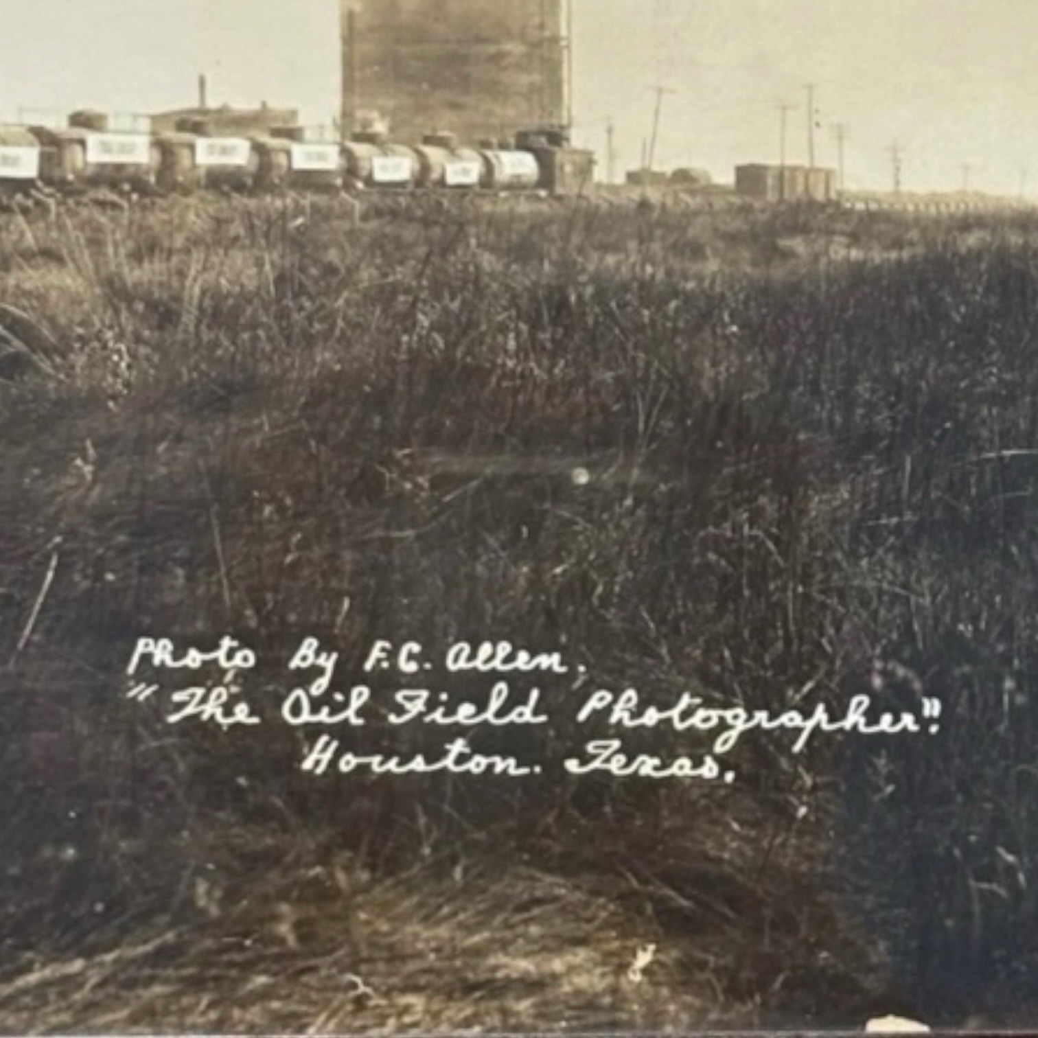 Original Antique Texaco Oil Field Railroad Yardlong Photo Sign Gas Advertising