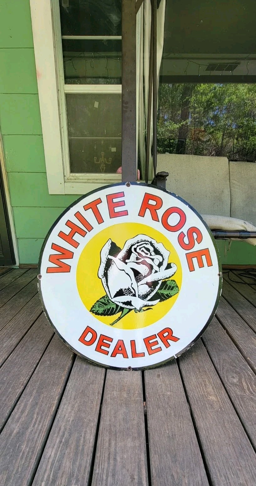 White Rose Dealer Gasoline Porcelain Sign