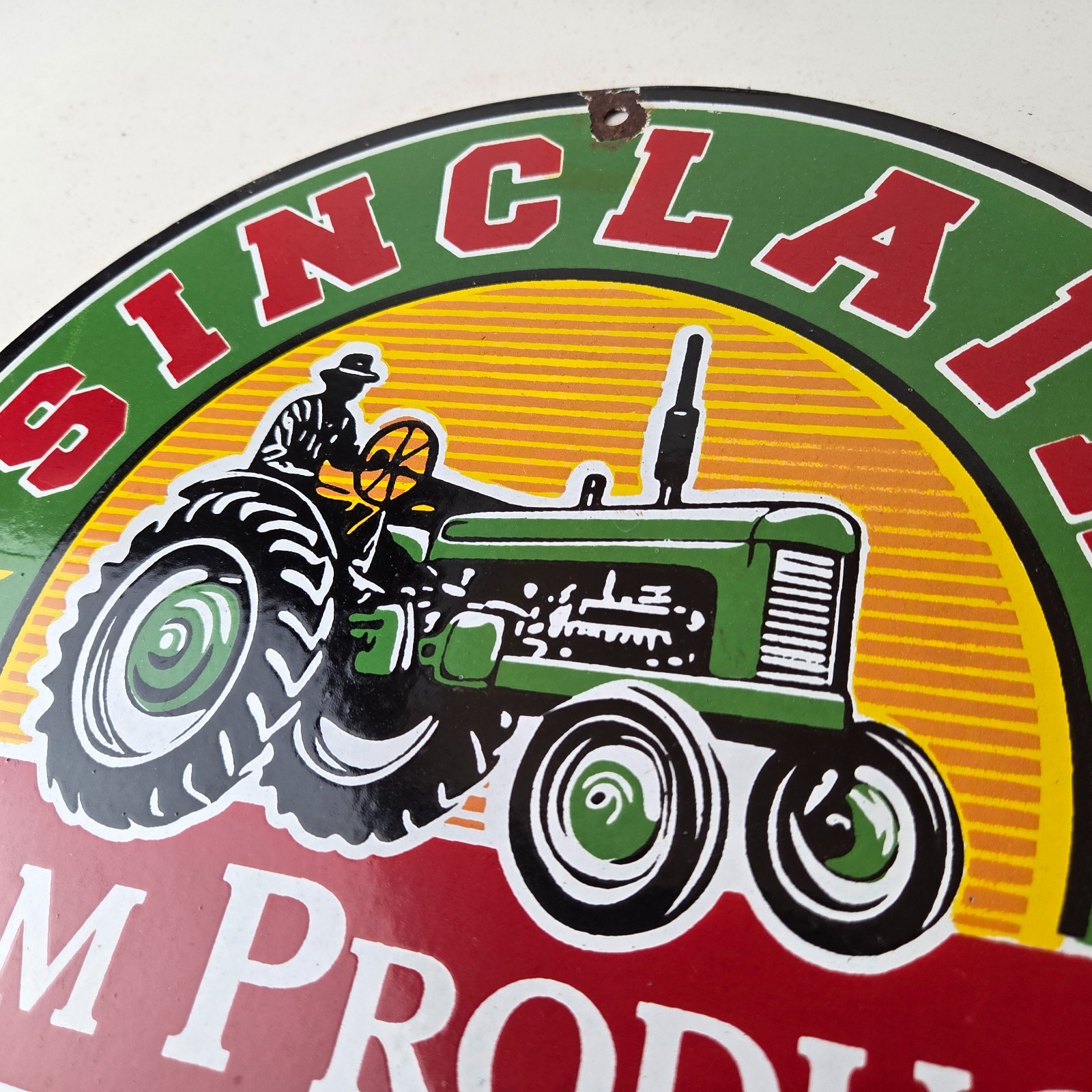 Vintage Sinclair Farm Products Sign – Tractor Barn Gas Pump Porcelain Sign