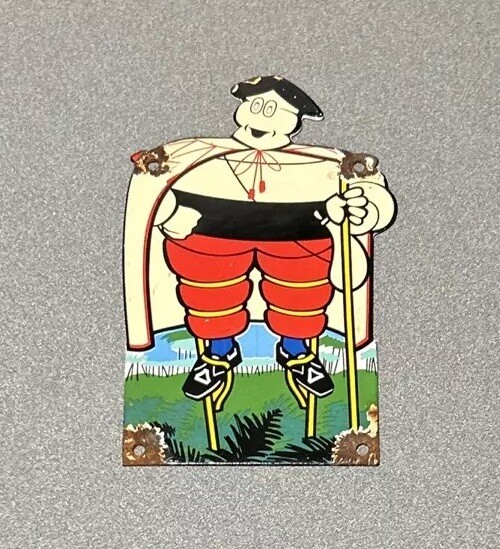 VINTAGE MICHELIN MAN TIRES STILTS PORCELAIN SIGN CAR GAS AUTO OIL