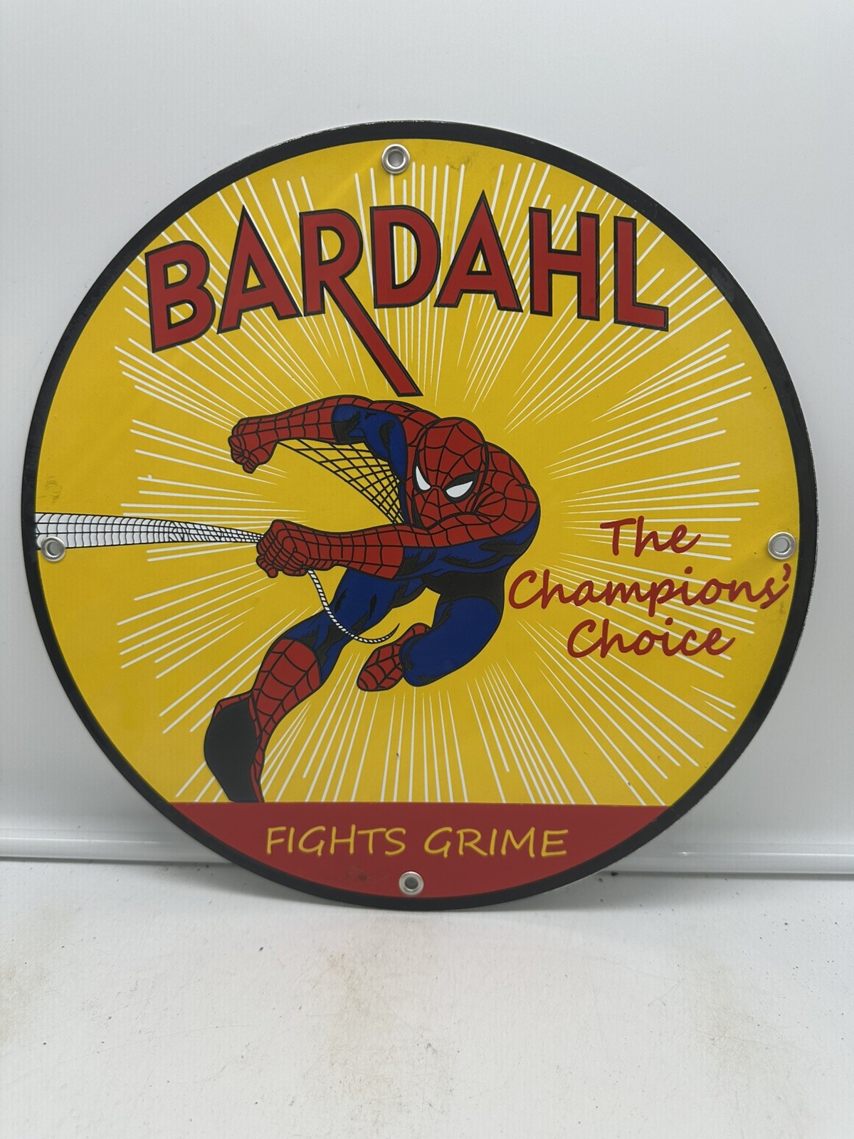 VINTAGE STYLE ”BARDAHL” GAS & OIL PUMP PLATE 12 INCH PORCELAIN