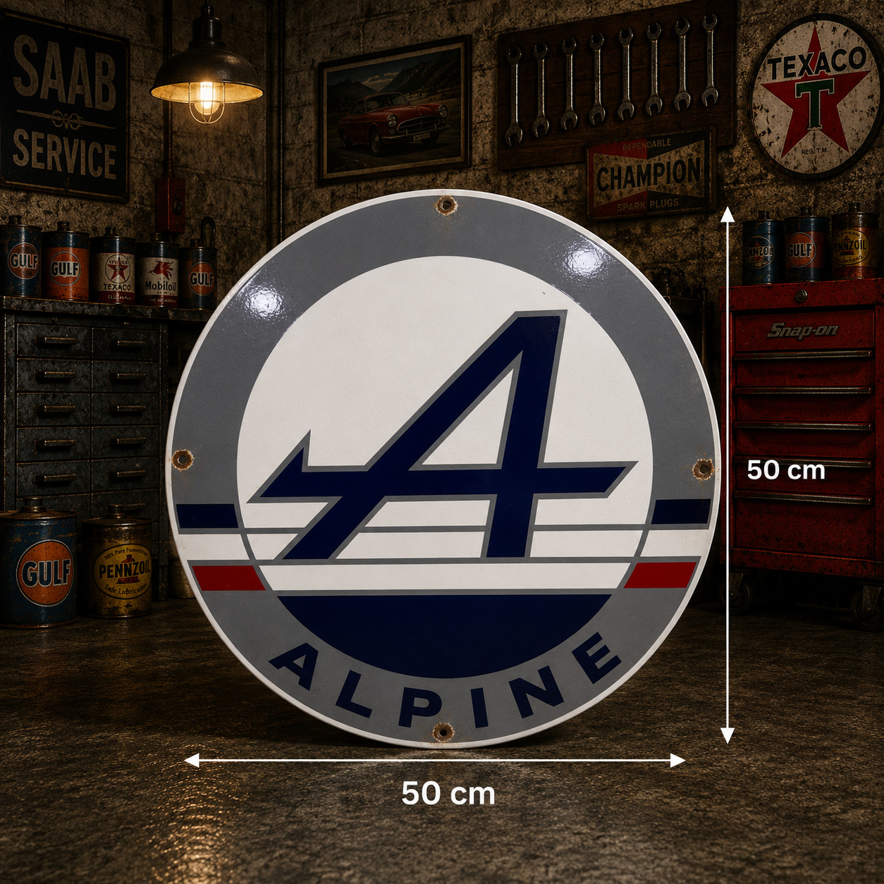 Alpine Rusted Vintage Racing Logo Heavy Metal Sign–Garage Decor – 50 cm (19.7”)