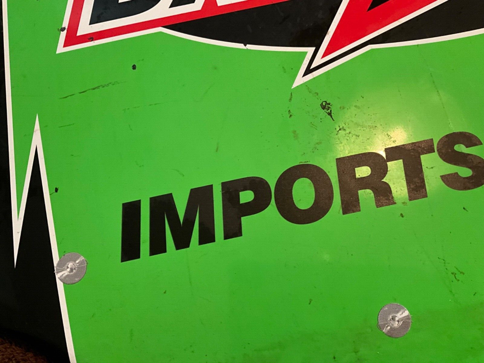 Interstate Batteries Metal SIGN Race Car Hood “IMPORTS ONLY” 29” x 23” USED